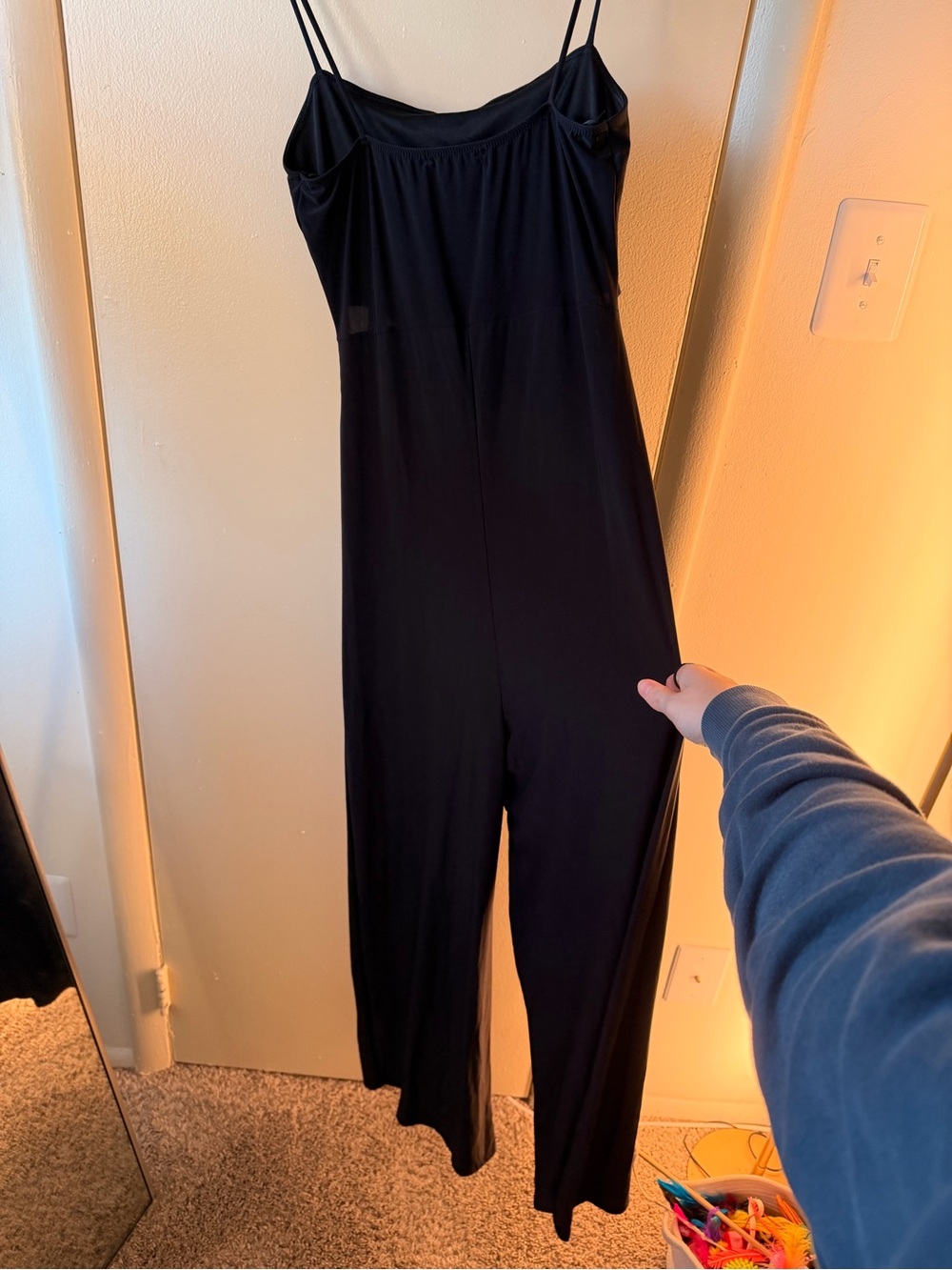 21 Saints Black Wide Leg Cowl Neck Jumpsuit Spaghetti Strap Pockets - Picture 6 of 8